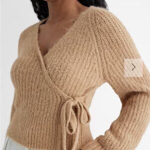 Fuzzy Ribbed Surplice Tie Sweater